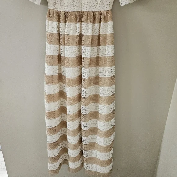 Huishan Zhang Resort 2017 Tan and White Stripe Maxi Dress - Picture 10 of 12